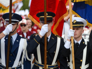 ROTC color guard opens the homecoming parade.